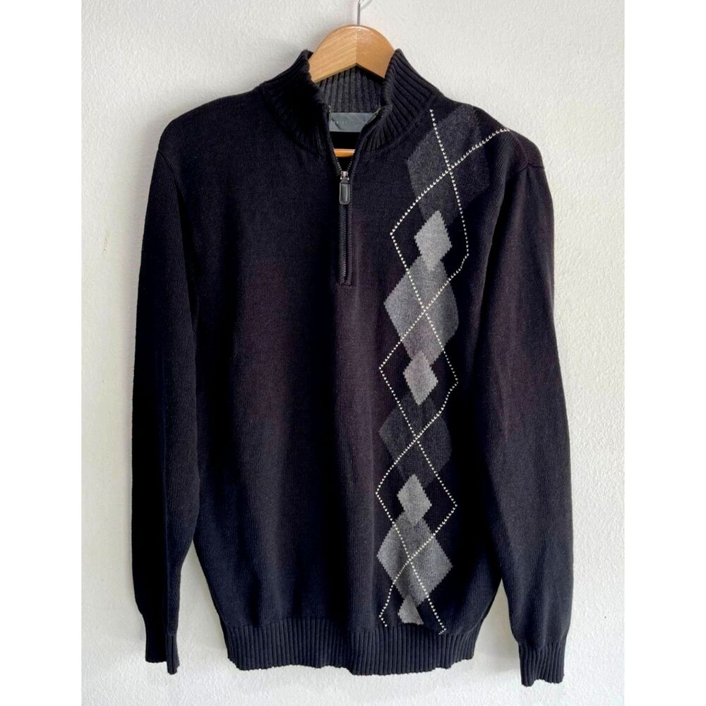 Oscar de La Renta sweater designer diamond argyle cotton winter preppy men L